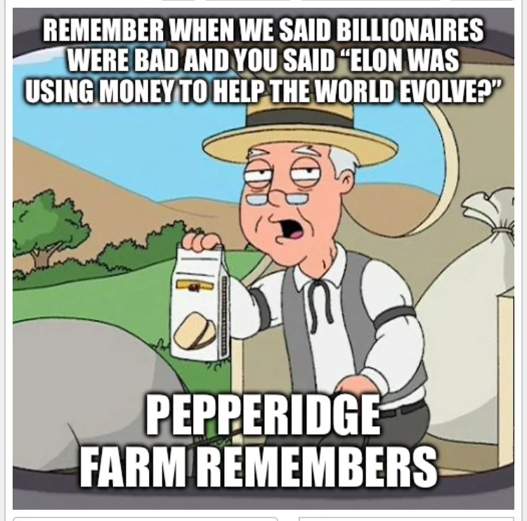 A cartoon image of an elderly man in a straw hat and vest holding a Pepperidge Farm cookie package, with large sacks of…