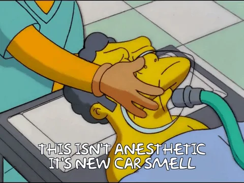 A six-panel comic strip from The Simpsons shows Dr. Hibbert, a doctor in scrubs and a surgical cap, being administered…