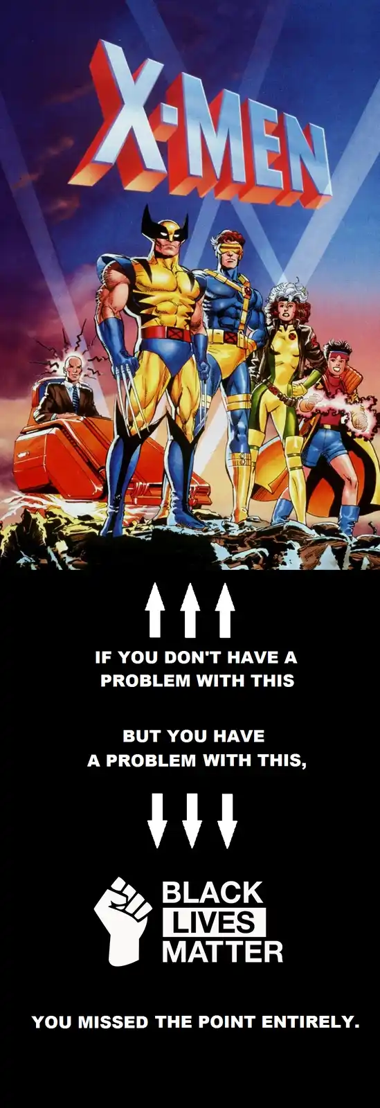 The image displays a vintage X-Men comic book cover featuring Wolverine, Cyclops, Jean Grey, and Rogue standing heroically…
