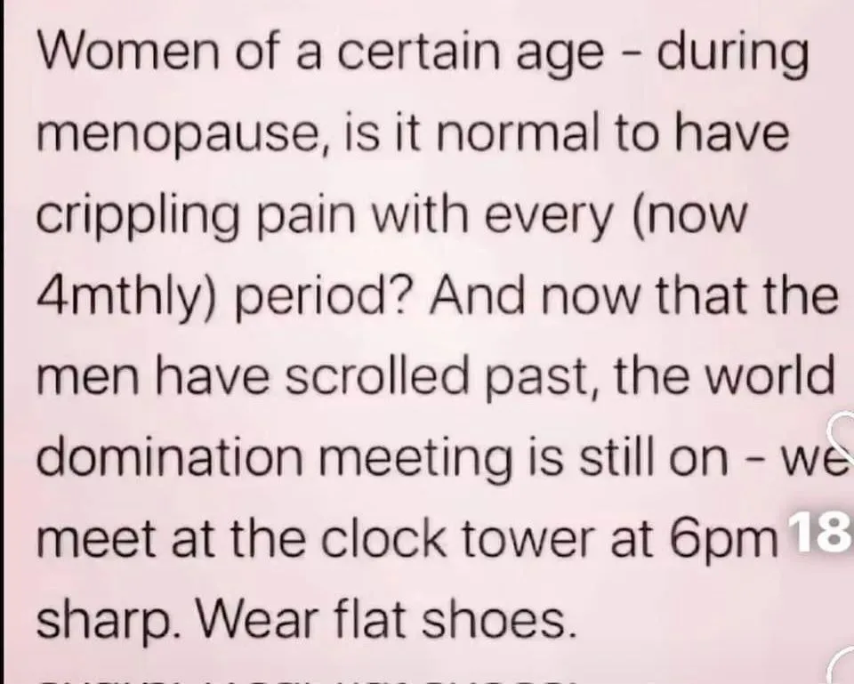A screenshot of a text message with black text on a light pink background. The message humorously asks if it's normal to…