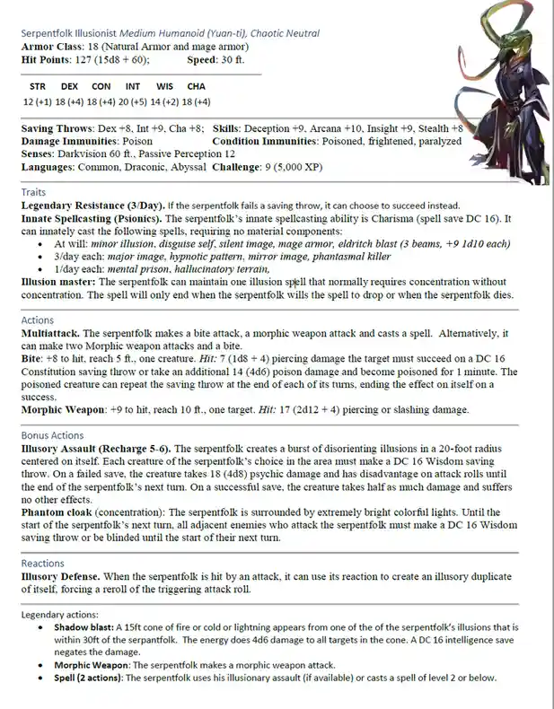 Encountering the 5e Serpentfolk Illusionist CR9