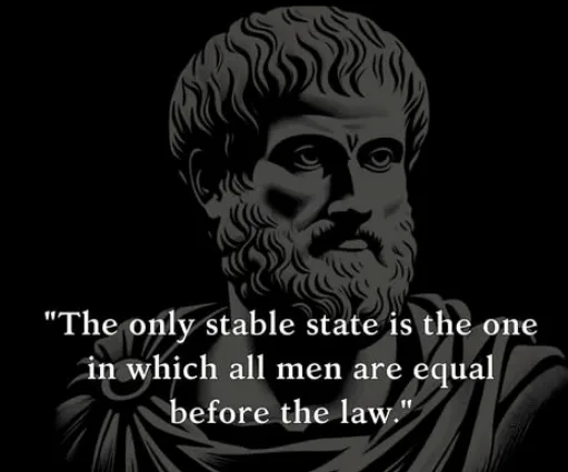 A black-and-white stylized portrait of a bearded man resembling an ancient Greek philosopher or statesman, overlaid with the…