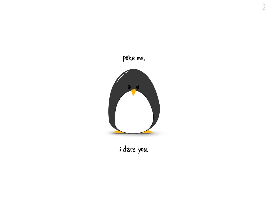 A simple cartoon penguin with a black back, white belly, and orange beak and feet stands centered on a plain white…