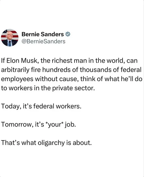A screenshot of a tweet from Bernie Sanders' official Twitter account, featuring his profile picture and handle. The tweet…