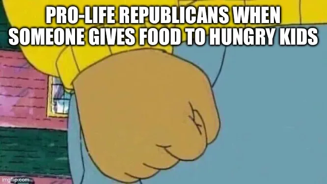 A close-up of a cartoon character's clenched fist, shown from the chest up against a simple background. The text overlaid in…