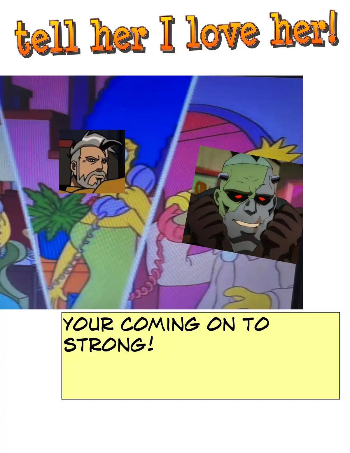 The image features two cartoon characters: a stern-looking older man with gray hair and a beard, and a green-skinned…