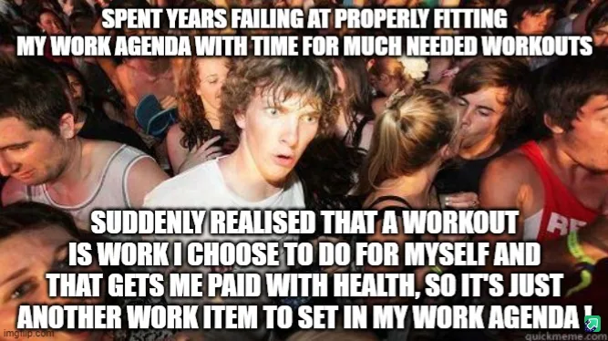 The image features the 'distracted boyfriend' meme template, showing a man in a white t-shirt looking shocked or…