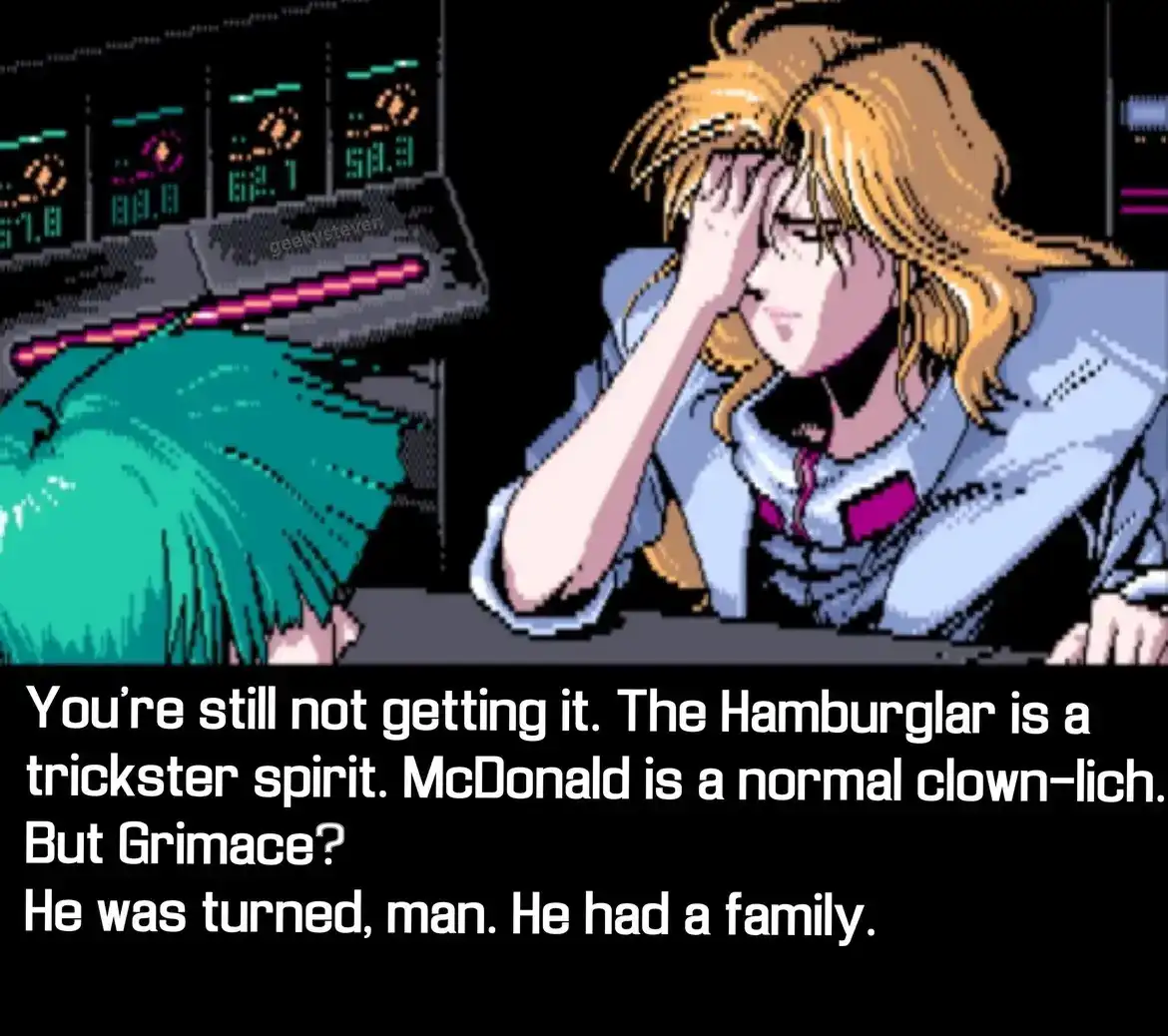 A pixel-art image from a video game shows a blonde-haired character with one hand on their forehead, looking exasperated…