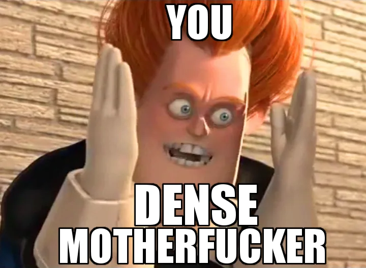 An animated character with red hair and wide eyes, wearing white gloves, holds both hands up in a gesture of disbelief or…