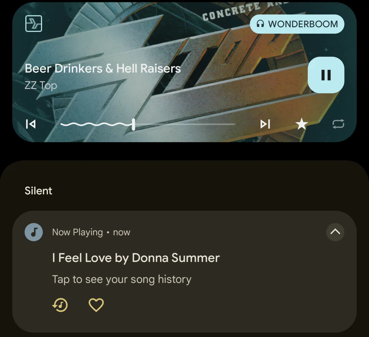 The image shows a smartphone screen with a music player interface. The top section displays 'Beer Drinkers & Hell Raisers'…