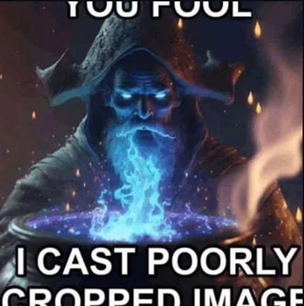 A menacing blue-skinned wizard with glowing eyes and a long beard, wearing a pointed hat, stands over a glowing cauldron…