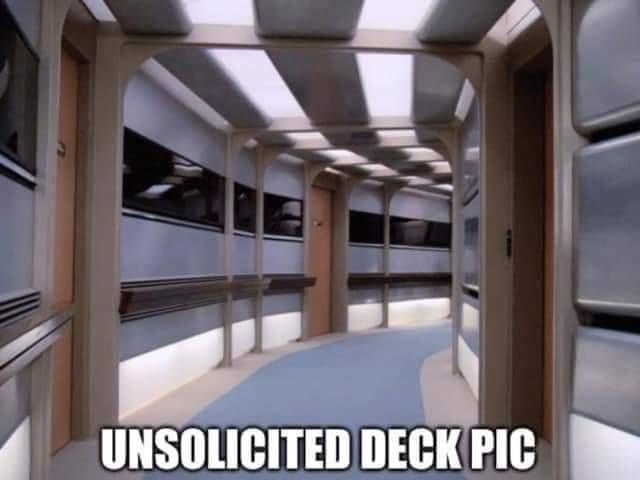A still from the Star Trek: The Next Generation episode 'The Inner Light' shows a long, curved corridor with repeating doors…