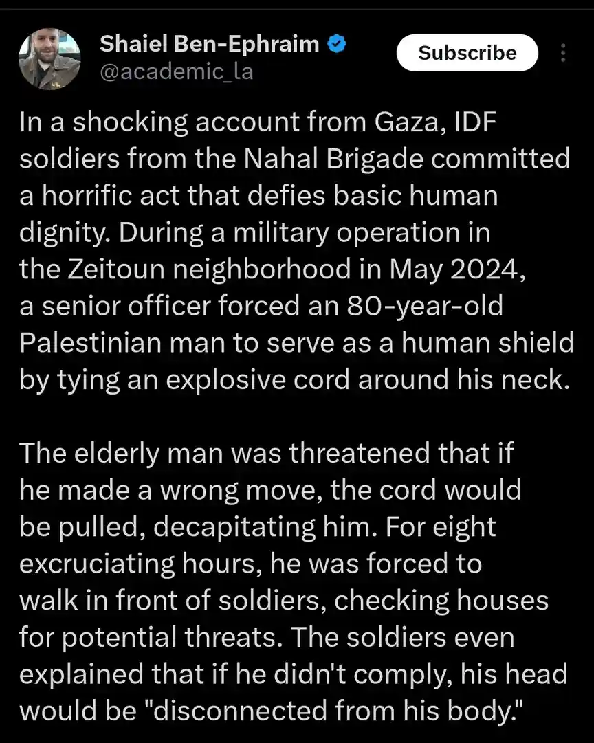 The image displays a screenshot of a tweet from verified user Shaiel Ben-Ephraim, featuring a block of white text on a black…