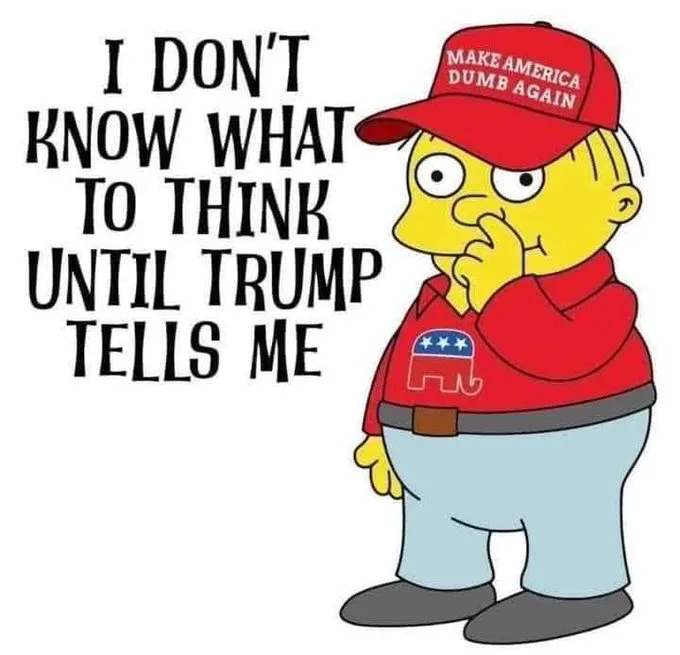 A cartoon image of Bart Simpson wearing a red 'MAKE AMERICA DUMB AGAIN' cap and a red shirt with a Republican elephant logo…