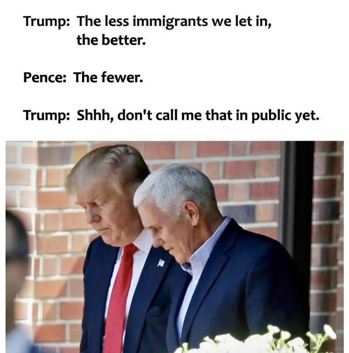 The image shows Donald Trump and Mike Pence walking side by side, both looking down with serious expressions. Overlaid text…
