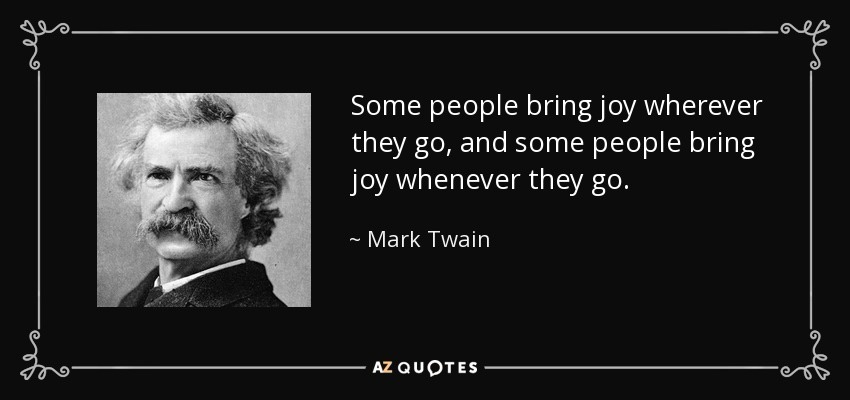A black-and-white portrait of Mark Twain is shown on the left, with a quote attributed to him on the right: 'Some people…