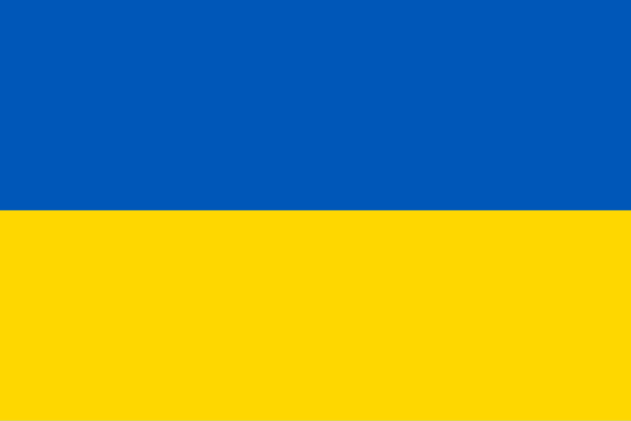 The image displays the national flag of Ukraine, featuring two horizontal stripes: a blue stripe on top and a yellow stripe…