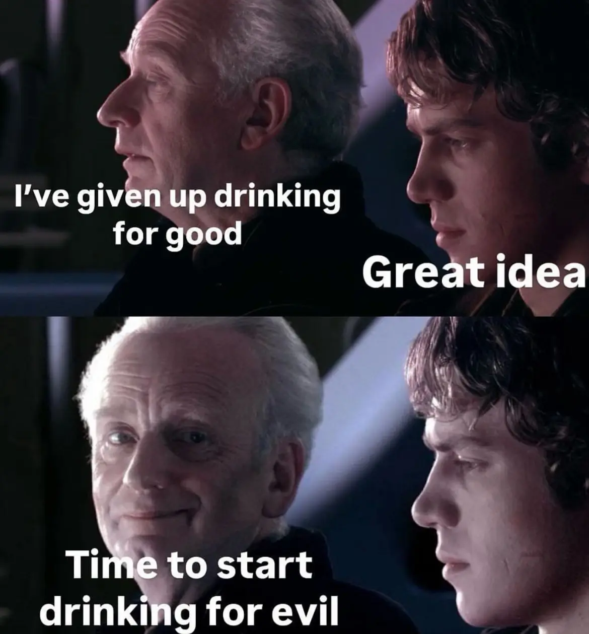 The image is a two-panel meme featuring two men from the TV show 'Star Trek: The Next Generation'. In the top panel, the…