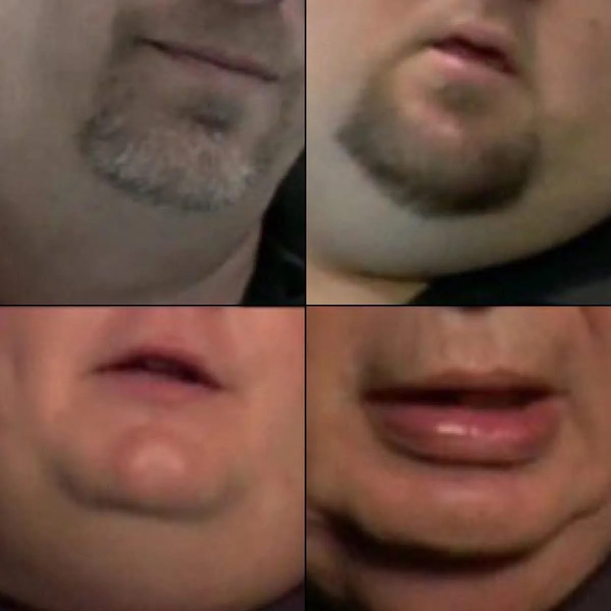 A four-panel image shows close-ups of a man's face, progressing from a sparse, patchy beard to a full, well-groomed beard…