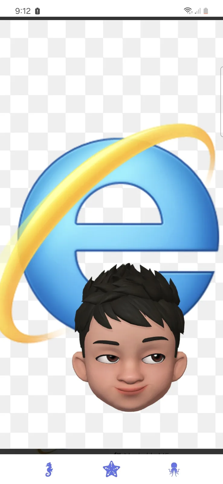 The image shows the iconic blue and yellow Internet Explorer logo with a 3D-rendered cartoon boy's head superimposed in…
