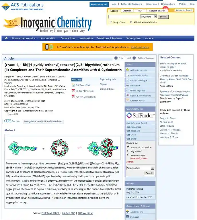 A screenshot of an ACS Publications webpage for a 2004 inorganic chemistry paper titled…