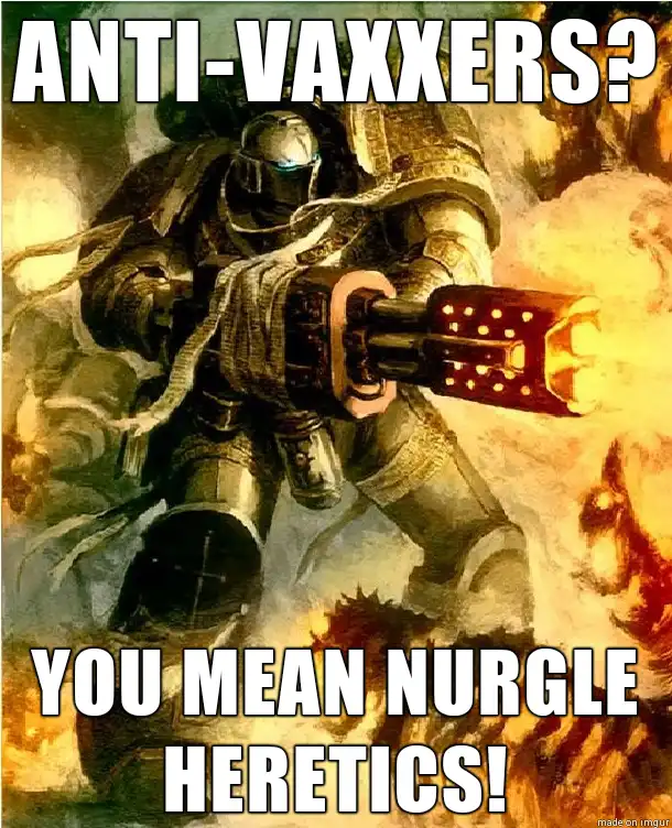A heavily armored warrior in dark, ornate armor fires a large, multi-barreled weapon amidst fiery explosions. The image has…