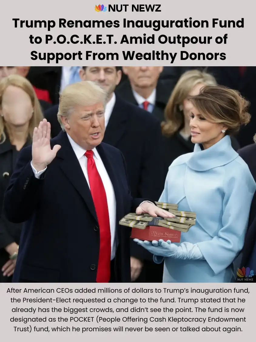 A photo shows Donald Trump raising his right hand while Melania Trump holds a red book labeled 'Main Rance' with stacks of…