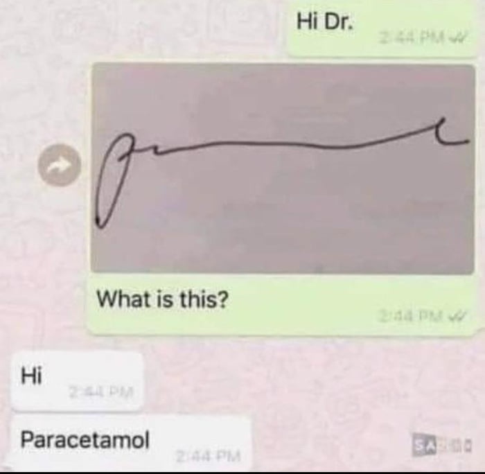 A screenshot of a WhatsApp chat shows a message 'Hi Dr.' followed by a blurry image of a scribbled signature. The recipient…