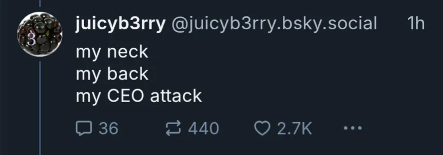 A screenshot of a social media post from user 'juicyb3rry' on a dark-themed platform, showing a profile picture of…