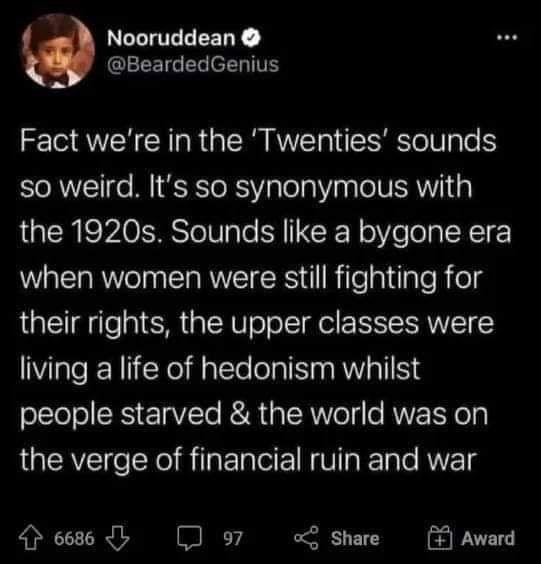 A screenshot of a tweet by user Nooruddin (@BeardedGenius) with white text on a black background. The tweet humorously…