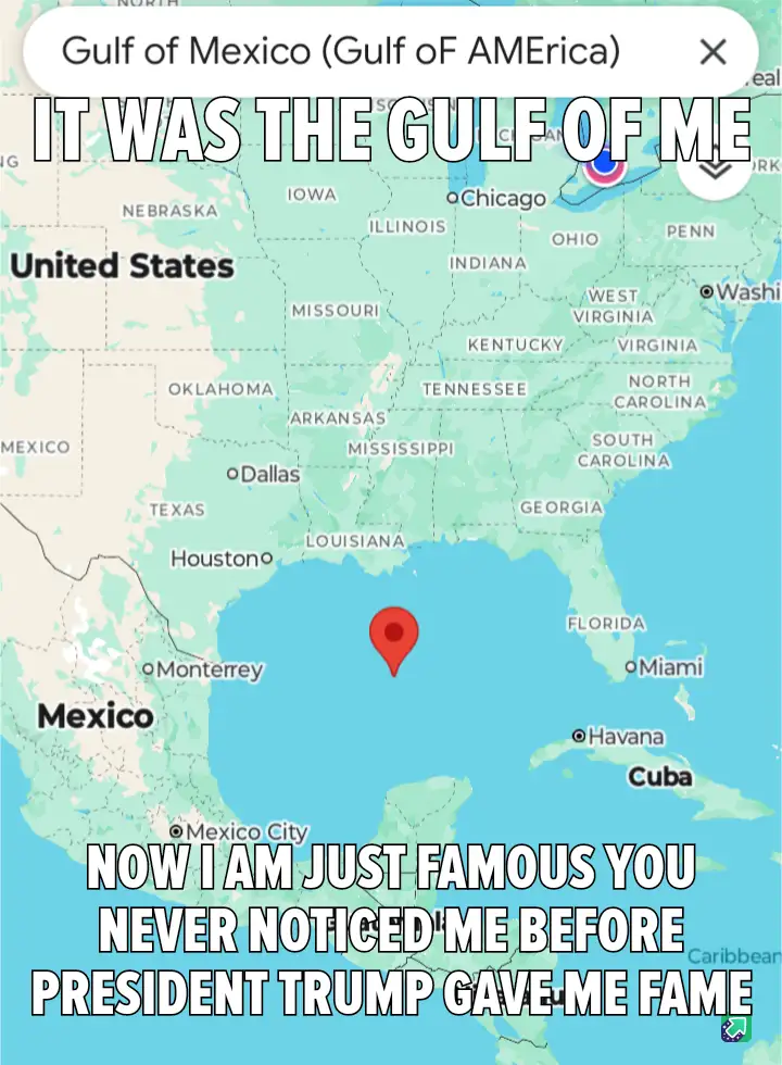 A map of the United States with a red pin in the Gulf of Mexico and a blue pin near Chicago. The search bar at the top reads…