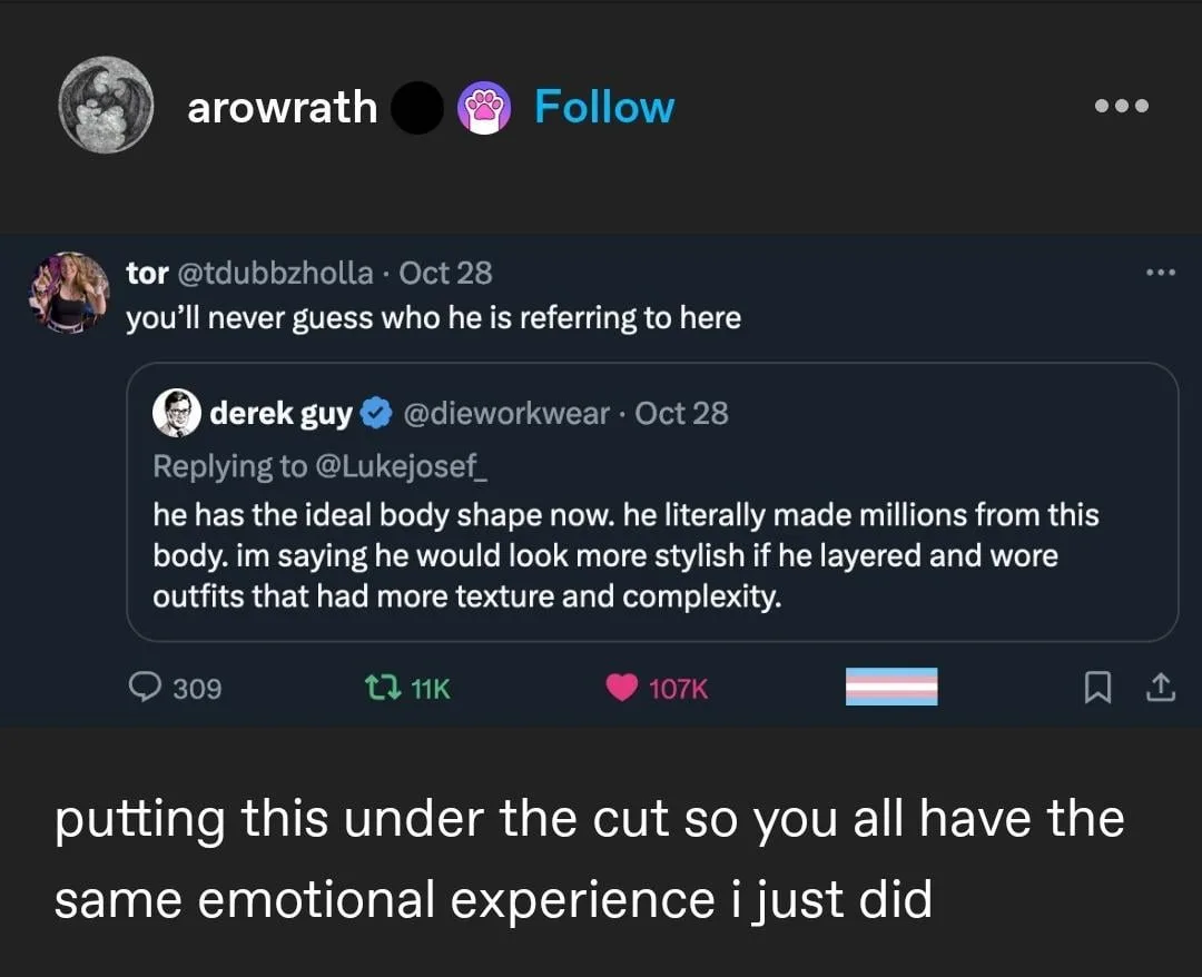 A screenshot of a Twitter thread where user 'derek guy' comments that someone has an ideal body shape and would look more…