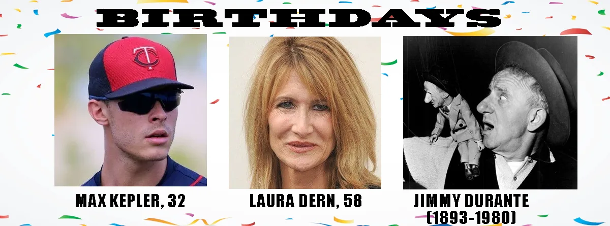 A birthday meme template with confetti background and the title 'BIRTHDAYS' in bold black letters. It displays three photos…