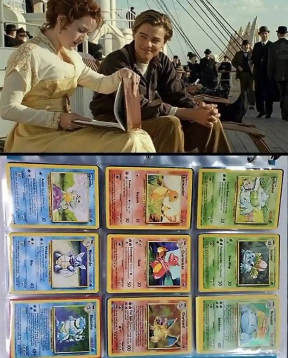 The top half shows a scene from the movie Titanic where Rose and Jack are on the ship deck, with Rose looking at a book and…