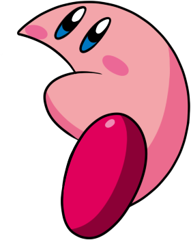 A pink, round cartoon character with large blue eyes and a long, protruding tongue is shown with a visibly annoyed or…