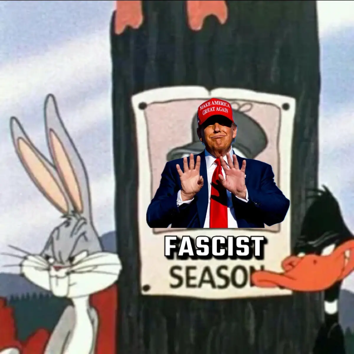 The image features a still from the Looney Tunes cartoon 'Duck Amuck,' where Bugs Bunny and Daffy Duck are framed around a…