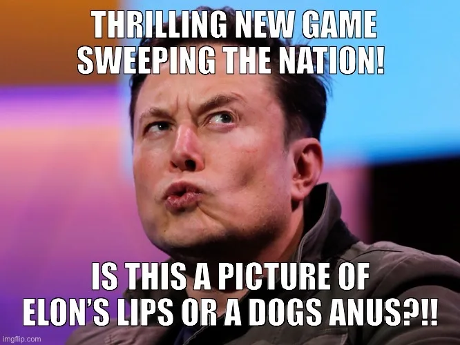 A close-up image of Elon Musk with a confused, squinting expression, looking upward and to the side. White bold text…