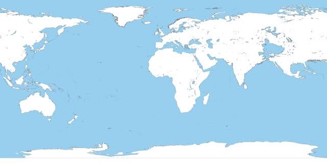 A world map with all landmasses colored white and oceans blue, overlaid with the text 'i'm not a racist, i just have a…