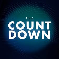 A dark blue background with concentric wavy lines radiating outward from the center. Large white text reads 'THE COUNTDOWN'…