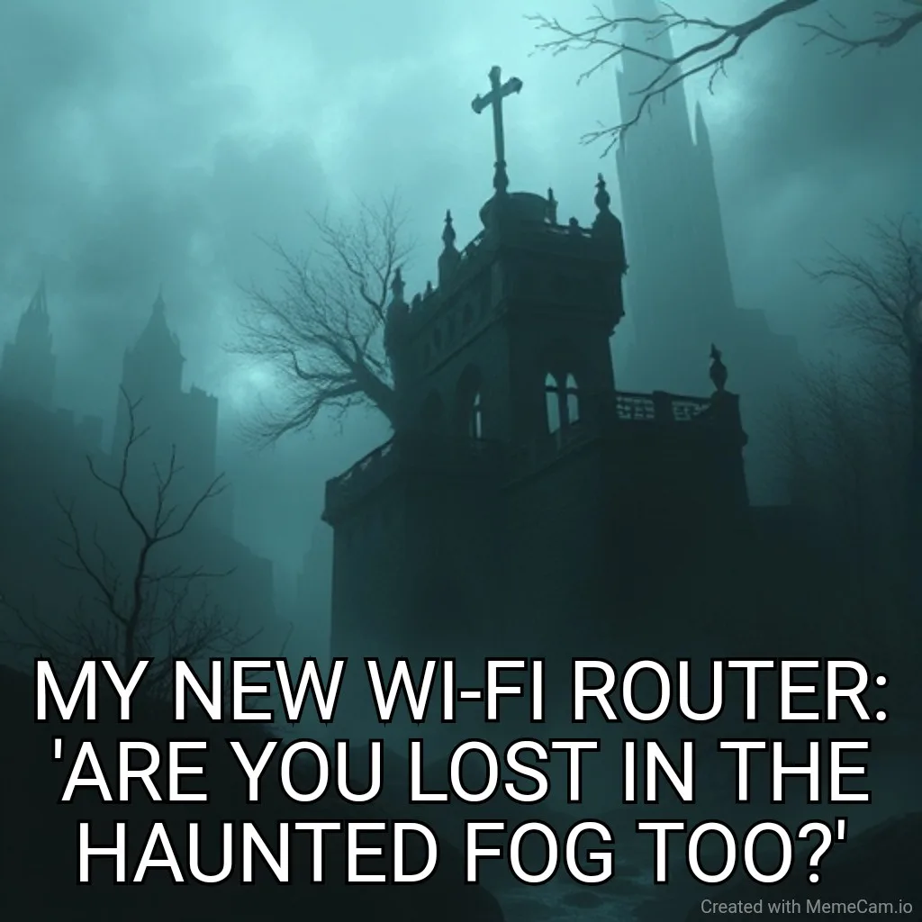A dark, eerie image of a gothic castle with a cross on top, surrounded by fog and bare trees, overlaid with bold white text…