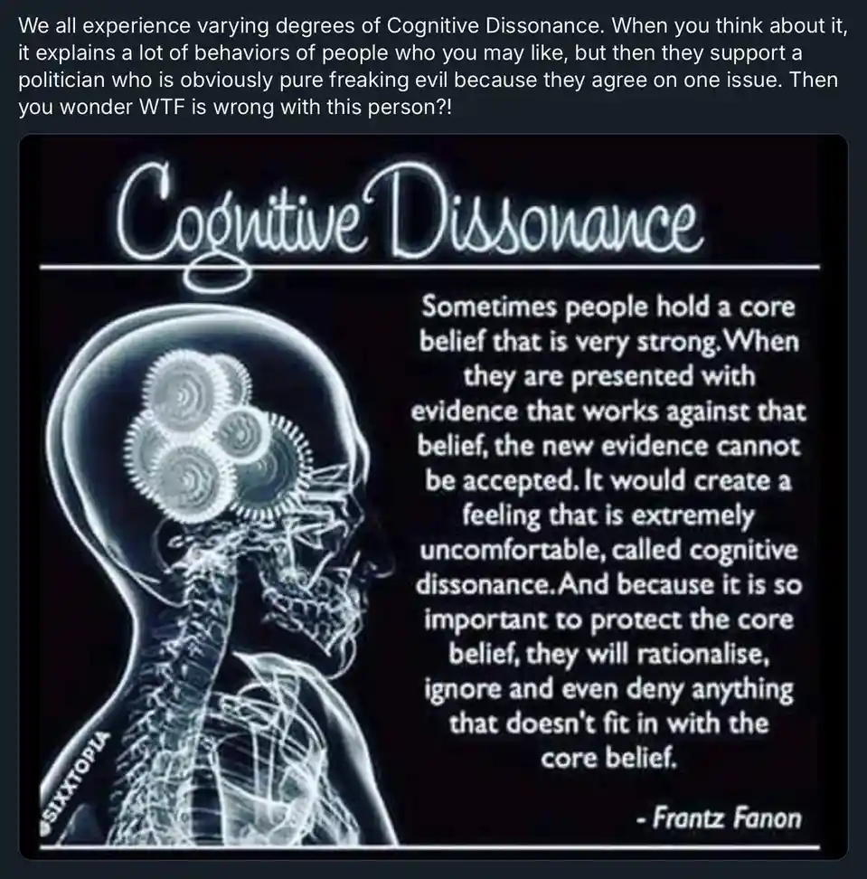 The image displays a stylized x-ray-like illustration of a human head and upper torso with gears inside the skull, overlaid…