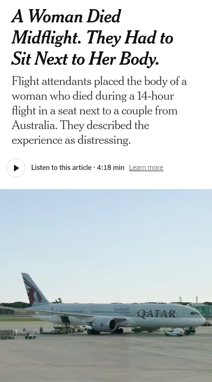 An image of a Qatar Airways airplane parked on an airport tarmac with ground crew and equipment visible. Overlaid text…