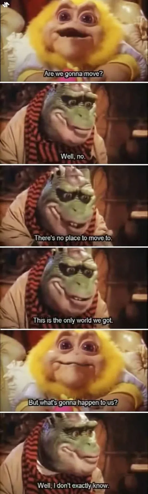 A six-panel meme from the TV show 'The Muppet Show' featuring the characters Fozzie Bear and Gonzo. Fozzie asks if they're…