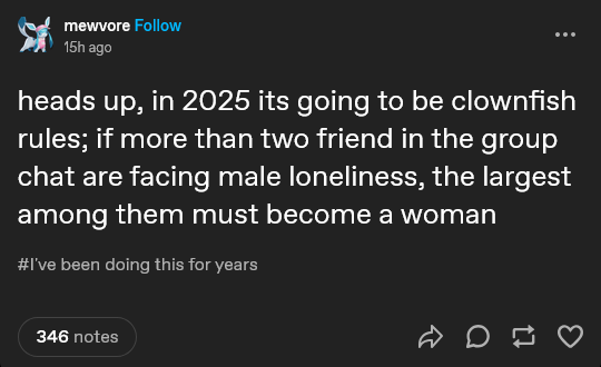 A screenshot of a social media post with dark background and white text. The post reads: 'heads up, in 2025 its going to be…