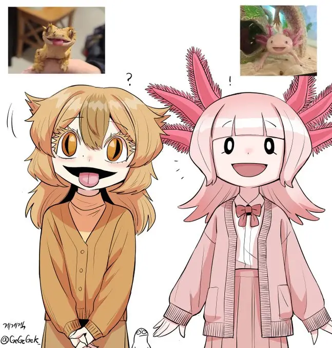 Two anime-style girls stand side by side; the girl on the left has a confused expression with a question mark above her…