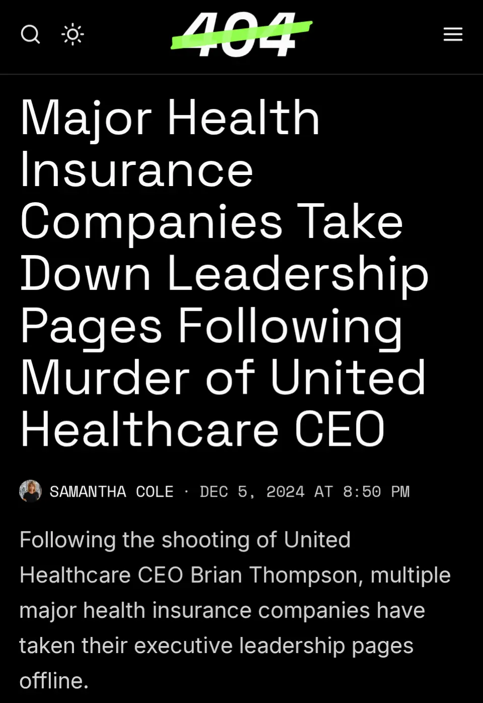 A screenshot of a news article with a black background and white text, showing a headline about health insurance companies…