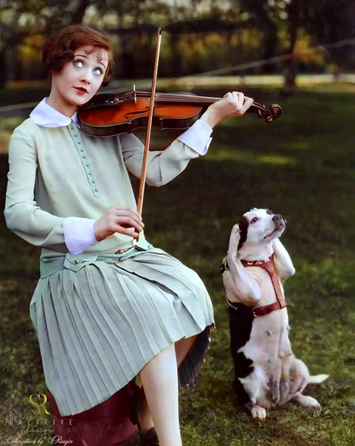 A whimsical glimpse into clowning around in the 1920s, colorized by Sergey V. Rauzin in 2024