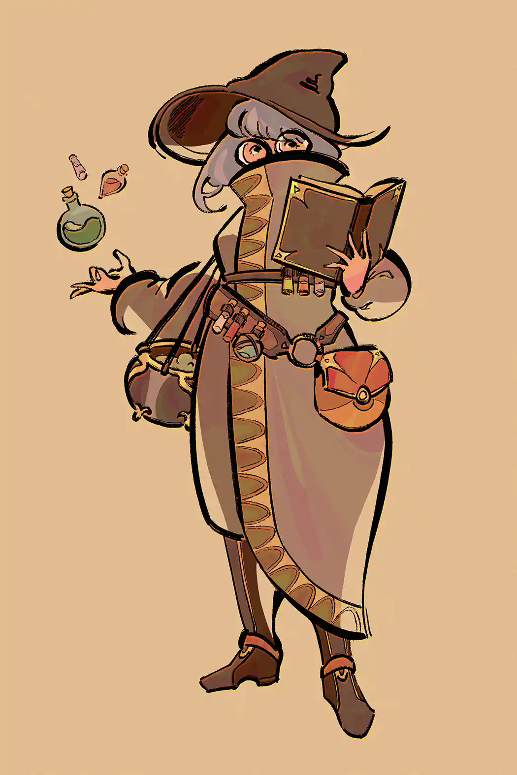An illustration of a cartoonish, elderly wizard with a large hat and long beard, wearing a robe and holding a spellbook…