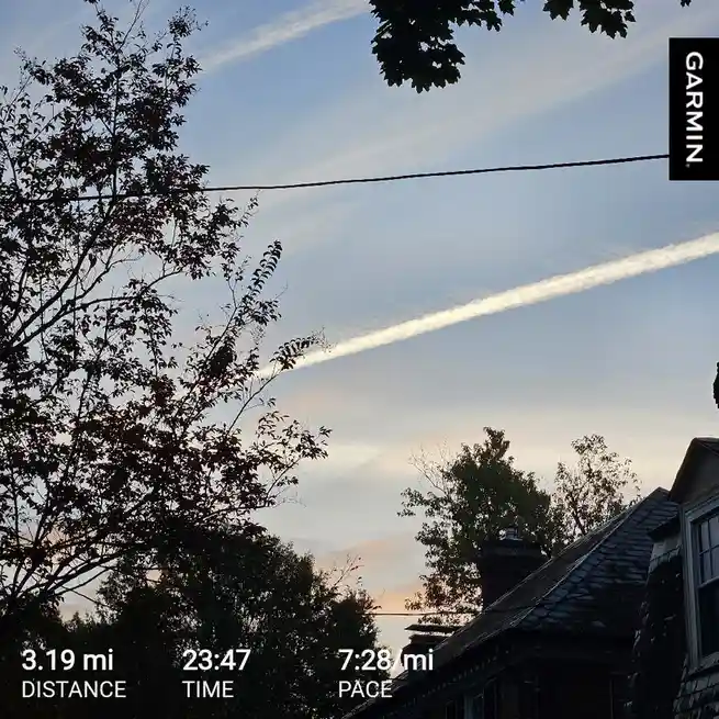 A screenshot from a Garmin fitness tracker shows a workout summary with 3.19 miles distance, 23 minutes 47 seconds time, and…