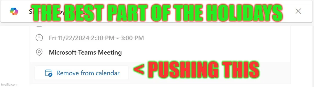 A screenshot of a calendar event for a Microsoft Teams meeting on Friday, November 22, 2024, from 2:30 PM to 3:00 PM…